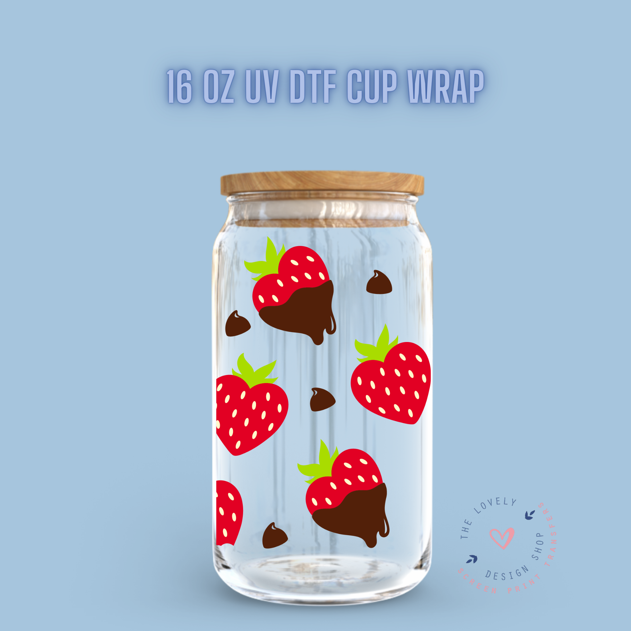 Chocolate Covered Strawberries - UV DTF 16 oz Libbey Cup Wrap (Ready t –  The Lovely Design Shop Screen Print Transfers