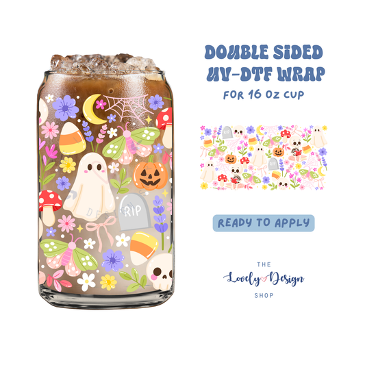 Pastel Spooky Garden - UV DTF 16 oz Libbey Cup Wrap - Aug 27