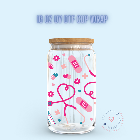 Nifty Nurse - UV DTF 16 oz Libbey Cup Wrap (Ready to Ship) Jan 23