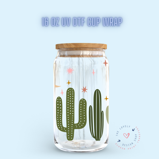 Dusk Cactus - UV DTF 16 oz Libbey Cup Wrap (Ready to Ship) Feb 5