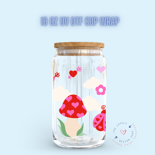Mushroom Lady Bugs - UV DTF 16 oz Libbey Cup Wrap (Ready to Ship) Jan 8