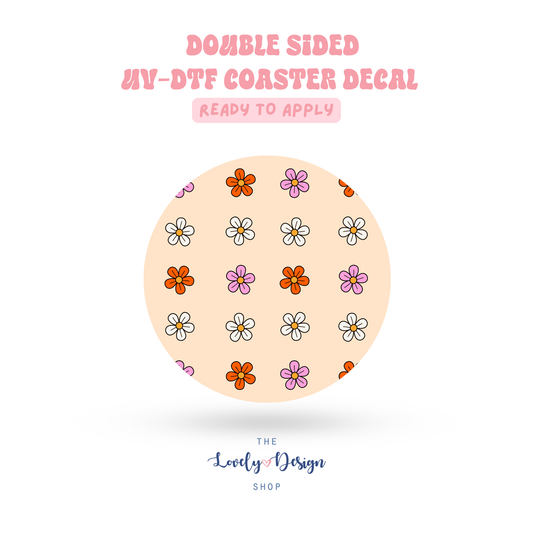 Tiny Retro Flowers - UV DTF Coaster Decal - Aug 27
