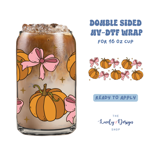 Classic Pumpkins And Bows - UV DTF 16 oz Libbey Cup Wrap - Aug 27