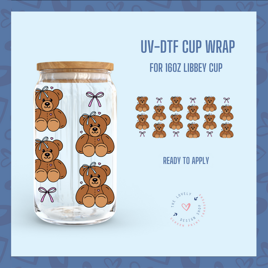 Teddy Bows - UV DTF 16 oz Libbey Cup Wrap (Ready to Ship) Feb 27