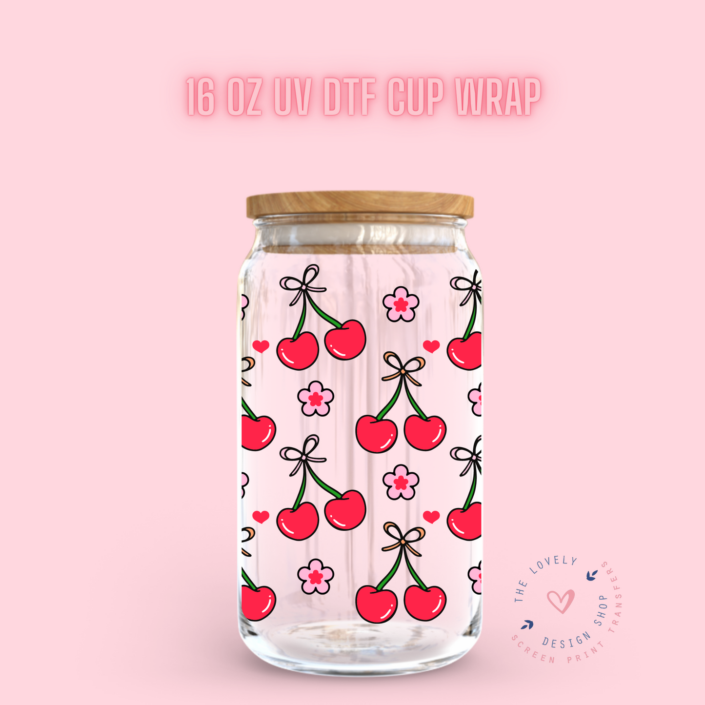 Cherry Coquettes - UV DTF 16 oz Libbey Cup Wrap (Ready to Ship) Feb 5