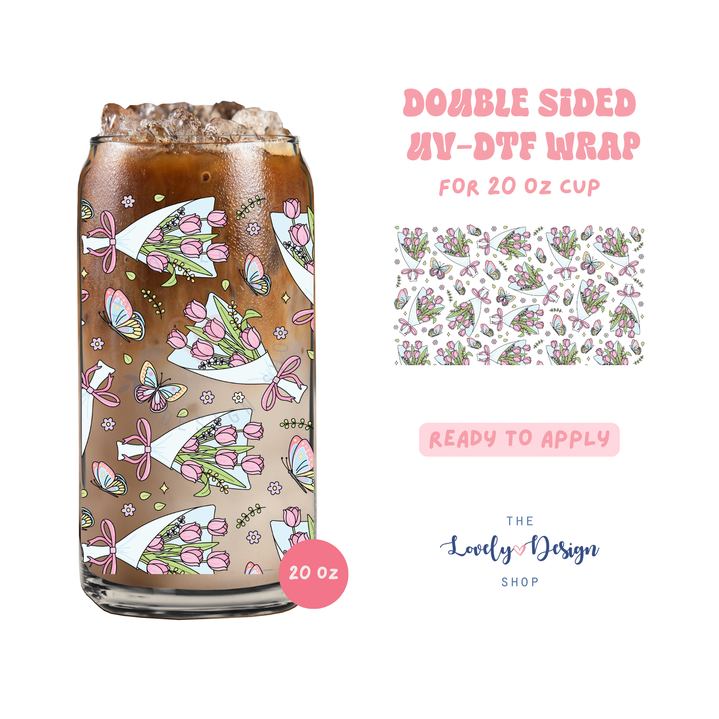 Tulip Bouquet - UV DTF 20 oz Libbey Cup Wrap - Aug 8