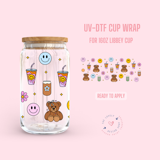 Teddy + Drinks + Flowers - UV DTF 16 oz Libbey Cup Wrap (Ready to Ship) Feb 27