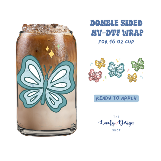 Retro Butterflies - UV DTF 16 oz Libbey Cup Wrap - Aug 27