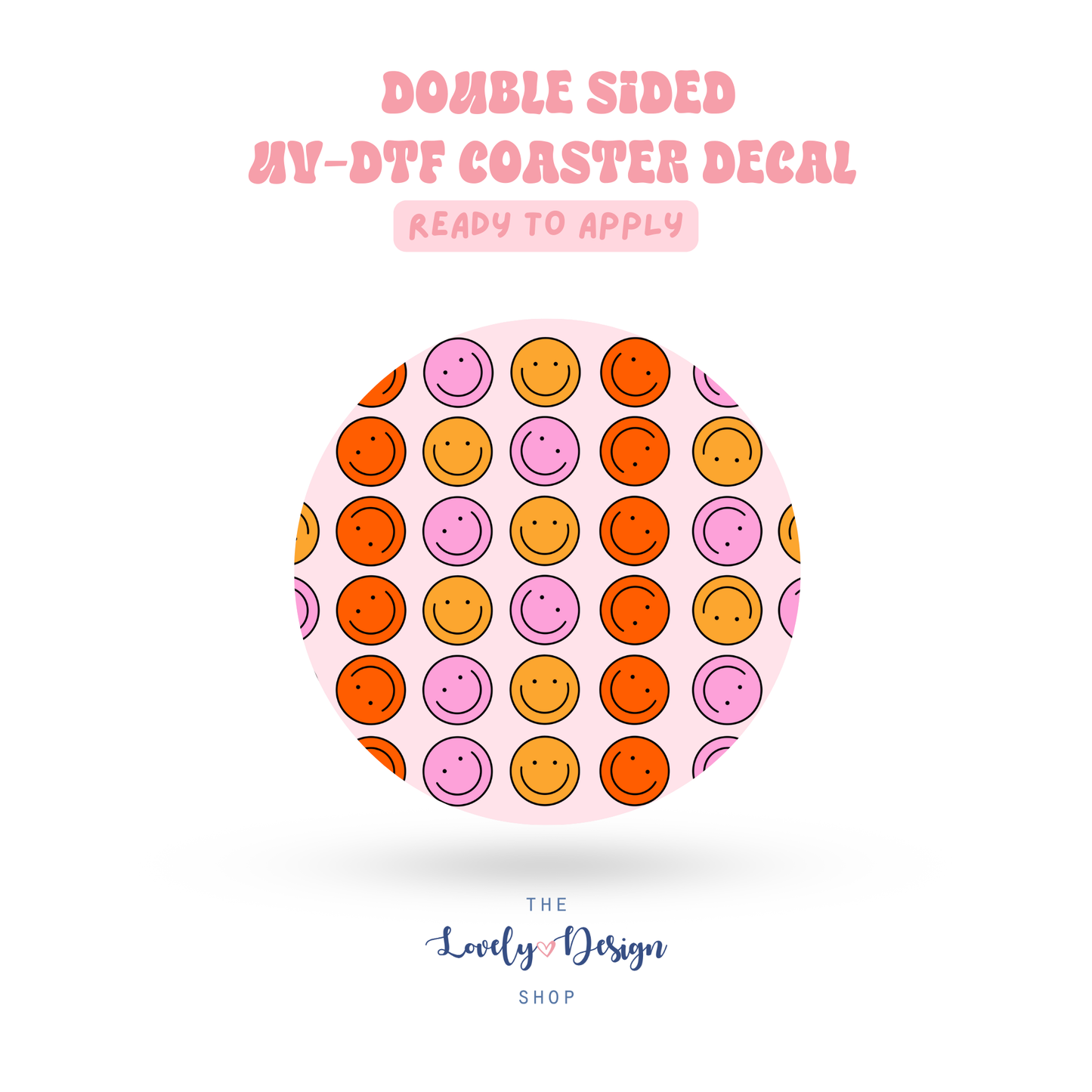 Retro Happy Faces - UV DTF Coaster Decal - Aug 27