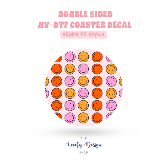 Retro Happy Faces - UV DTF Coaster Decal - Aug 27