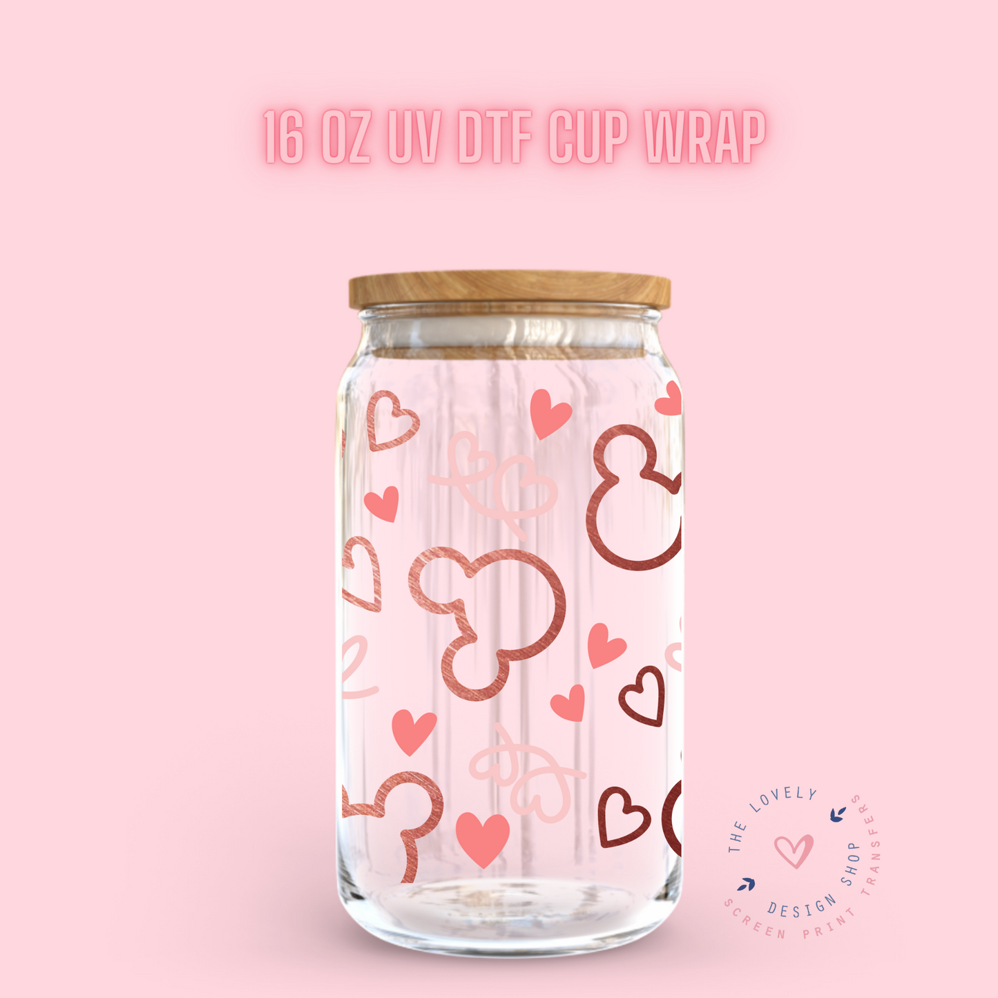 Valentines Mouse Theme - UV DTF 16 oz Libbey Cup Wrap (Ready to Ship)