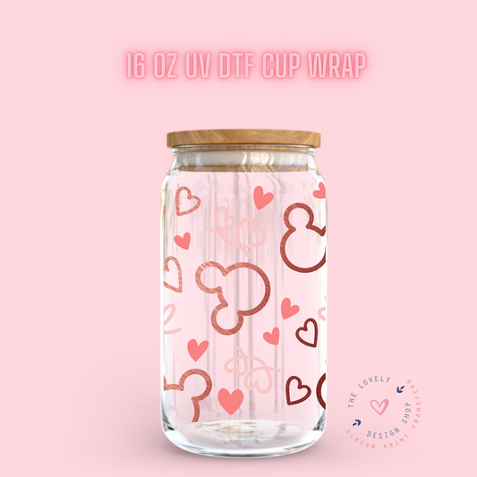 Valentines Mouse Theme - UV DTF 16 oz Libbey Cup Wrap (Ready to Ship)