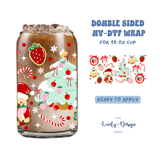 Strawberry Christmas - UV DTF 16 oz Libbey Cup Wrap - Aug 27