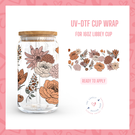 Boho Flowers - UV DTF 16 oz Libbey Cup Wrap (Ready to Ship)
