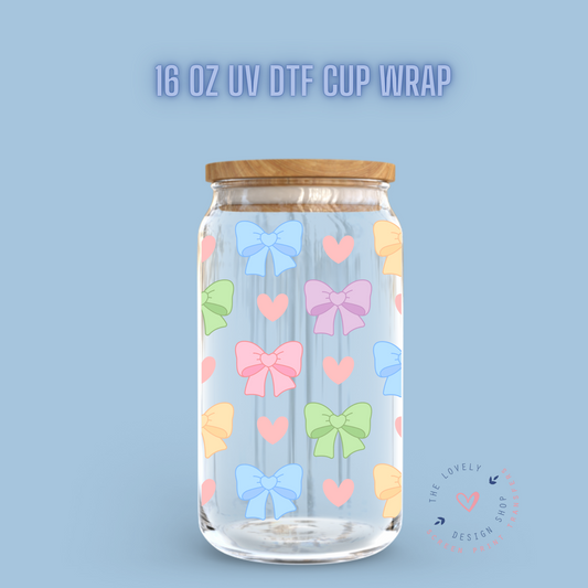 Pastel Bows - UV DTF 16 oz Libbey Cup Wrap (Ready to Ship) Jan 23