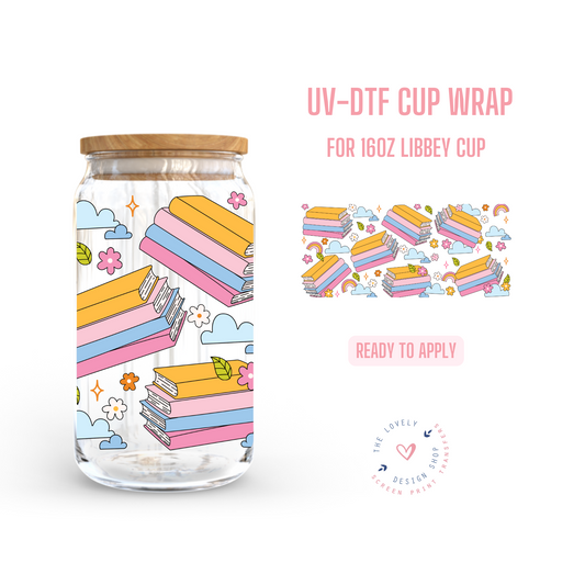 Bookish Bliss - UV DTF 16 oz Libbey Cup Wrap (Ready to Ship) Apr 8