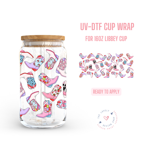 Pretty Cowgirl Boots - UV DTF 16 oz Libbey Cup Wrap (Ready to Ship) Apr 17