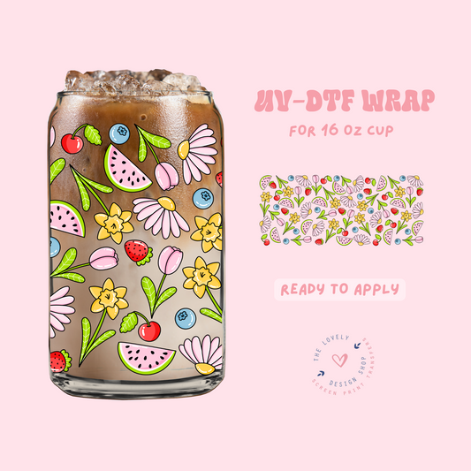 Fruit Flowers - UV DTF 16 oz Libbey Cup Wrap - Feb 12