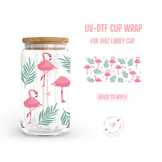 Fancy Flamingos - UV DTF 16 oz Libbey Cup Wrap (Ready to Ship) Apr 1