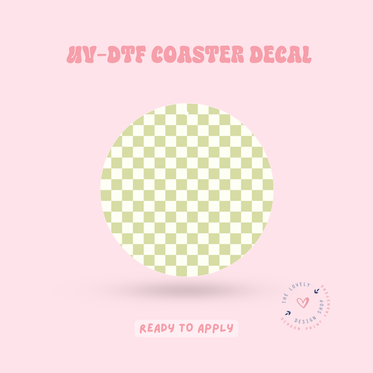 Green And Cream Checkered - UV DTF Coaster Decal - Feb 4