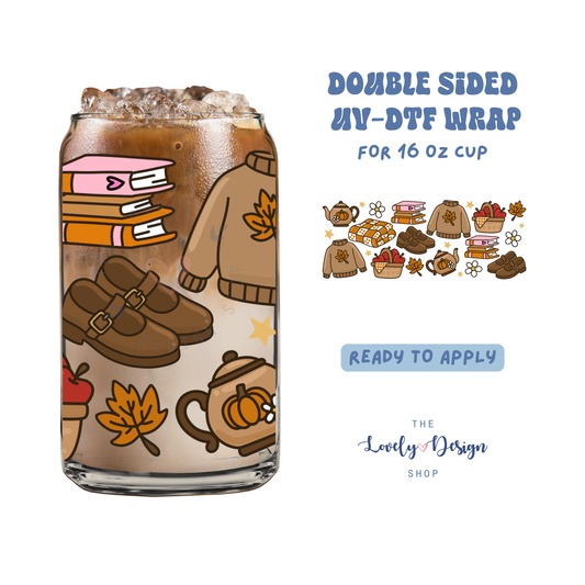 Bookish Fall - UV DTF 16 oz Libbey Cup Wrap - July 24