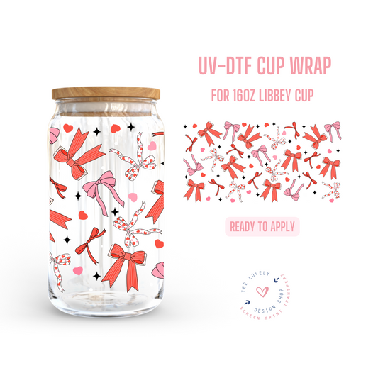 Multi Red Coquette Bows - UV DTF 16 oz Libbey Cup Wrap - Dec 31