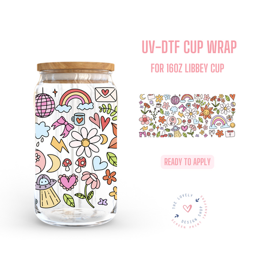 Cutest Doodles - UV DTF 16 oz Libbey Cup Wrap (Ready to Ship) Apr 29