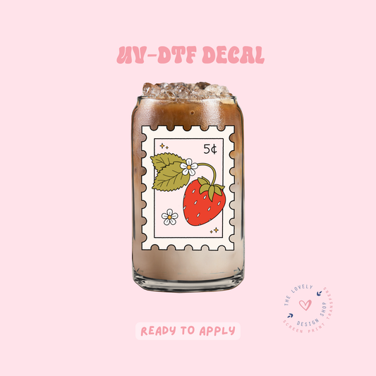 Cottage Core Strawberry Stamp - UV DTF Cup Decal - Apr 23