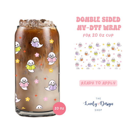 Bookish Cutie Ghosts - UV DTF 20 oz Libbey Cup Wrap - Aug 8
