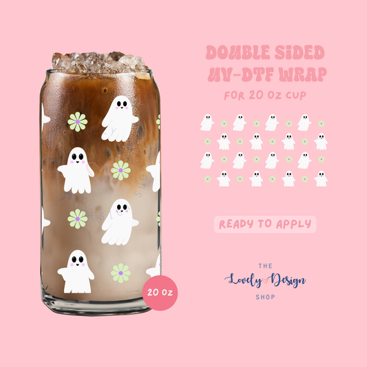 Ghostie Flowers - UV DTF 20 oz Libbey Cup Wrap - Aug 8