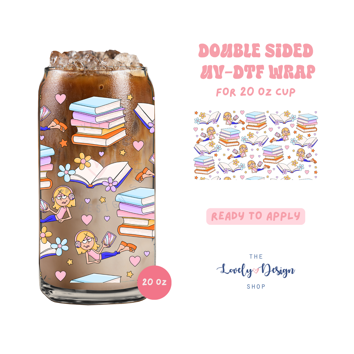 Liz Books - UV DTF 20 oz Libbey Cup Wrap - Aug 8