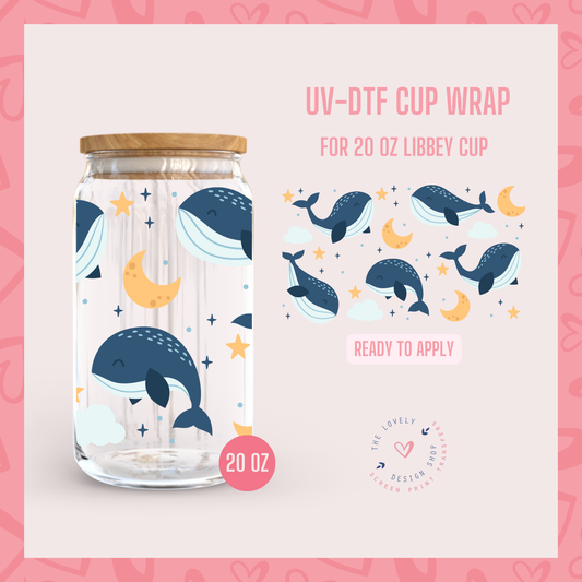 Cute Whales - UV DTF 20 oz Libbey Cup Wrap (Ready to Ship) Jun 17