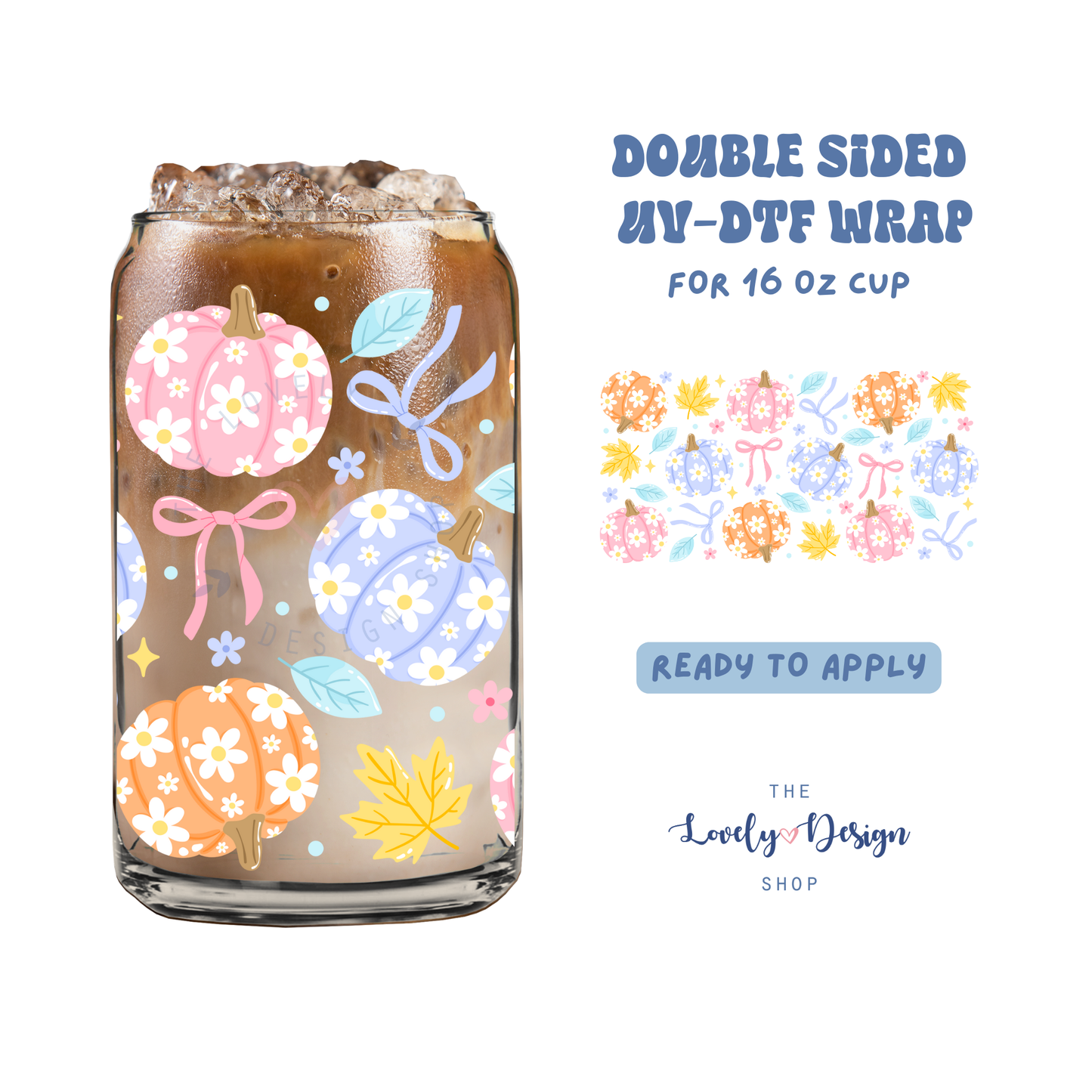 Whimsical Pastel Pumpkins - UV DTF 16 oz Libbey Cup Wrap - Aug 27