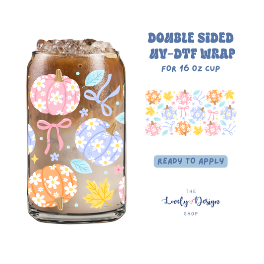 Whimsical Pastel Pumpkins - UV DTF 16 oz Libbey Cup Wrap - Aug 27