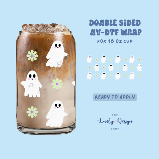 Ghostie Flowers - UV DTF 16 oz Libbey Cup Wrap - Aug 8