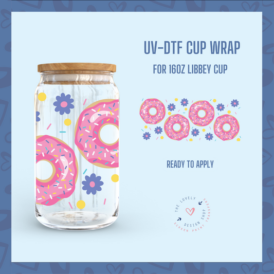 Donuts and Daisies - UV DTF 16 oz Libbey Cup Wrap (Ready to Ship)