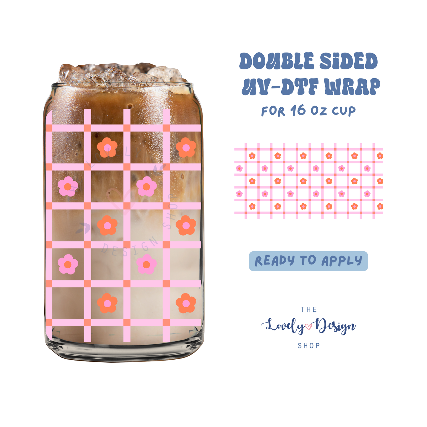 Plaid Daisies - UV DTF 16 oz Libbey Cup Wrap - Aug 27