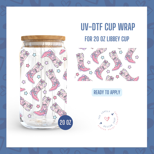 Lover Cowgirl Boots - UV DTF 20 oz Libbey Cup Wrap - Jan 14