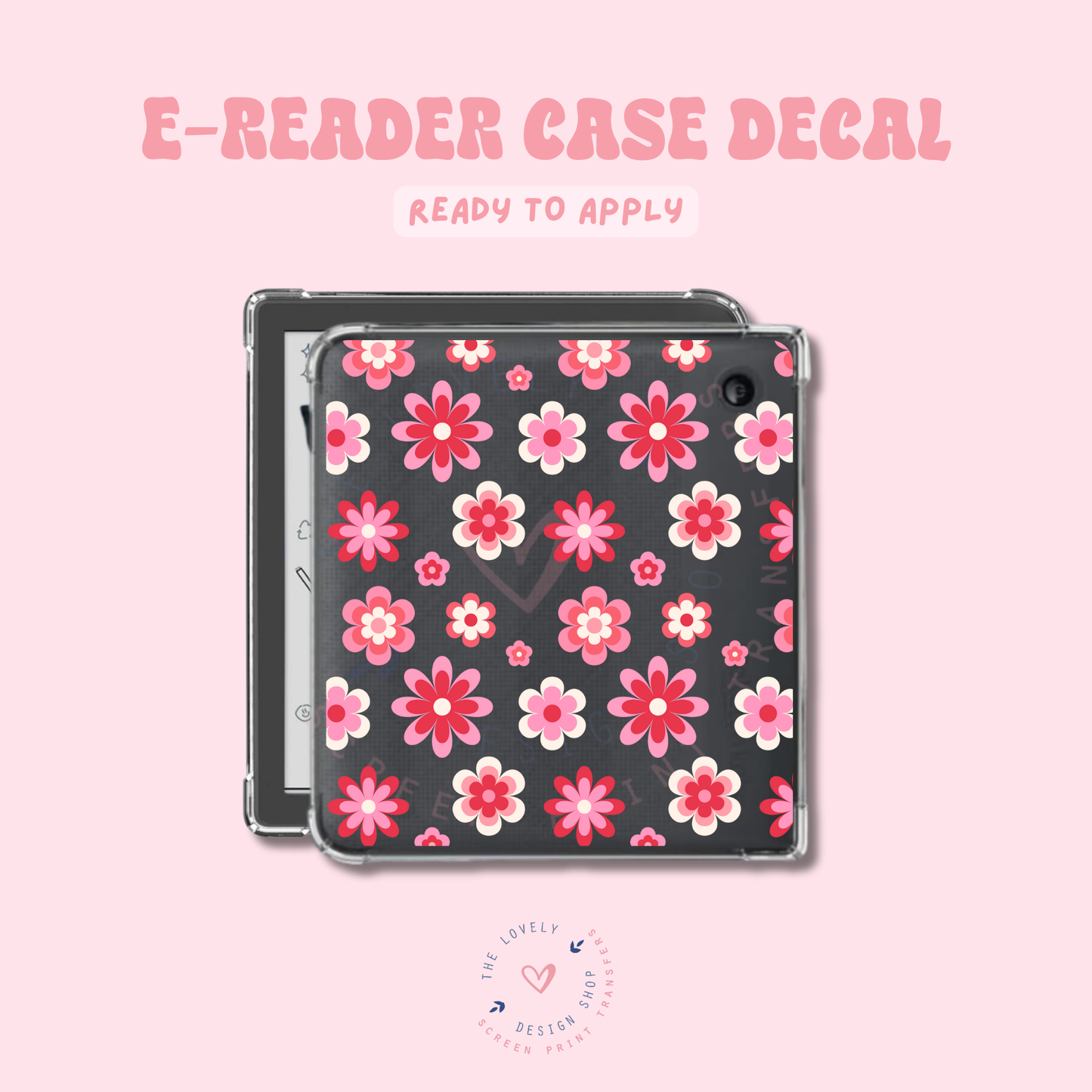 Retro Flowers Pinks - UV DTF E-Reader Decal - Feb 12