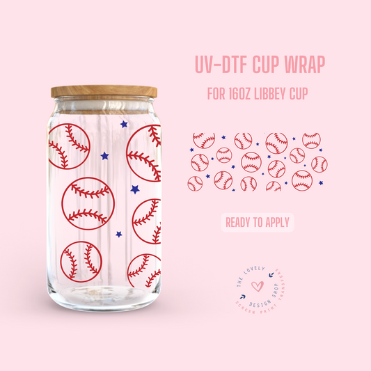 Baseball - UV DTF 16 oz Libbey Cup Wrap (Ready to Ship)
