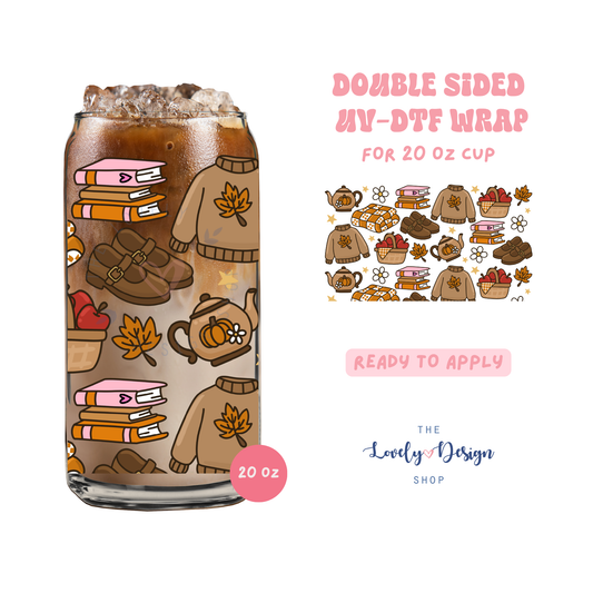 Bookish Fall - UV DTF 20 oz Libbey Cup Wrap - July 24