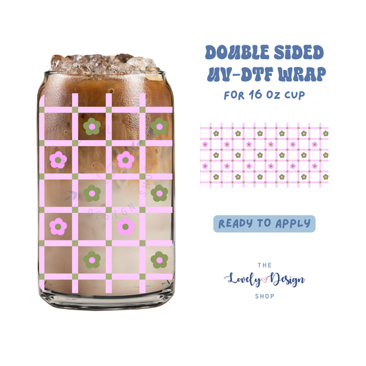 Plaid Daisies - UV DTF 16 oz Libbey Cup Wrap - Aug 27