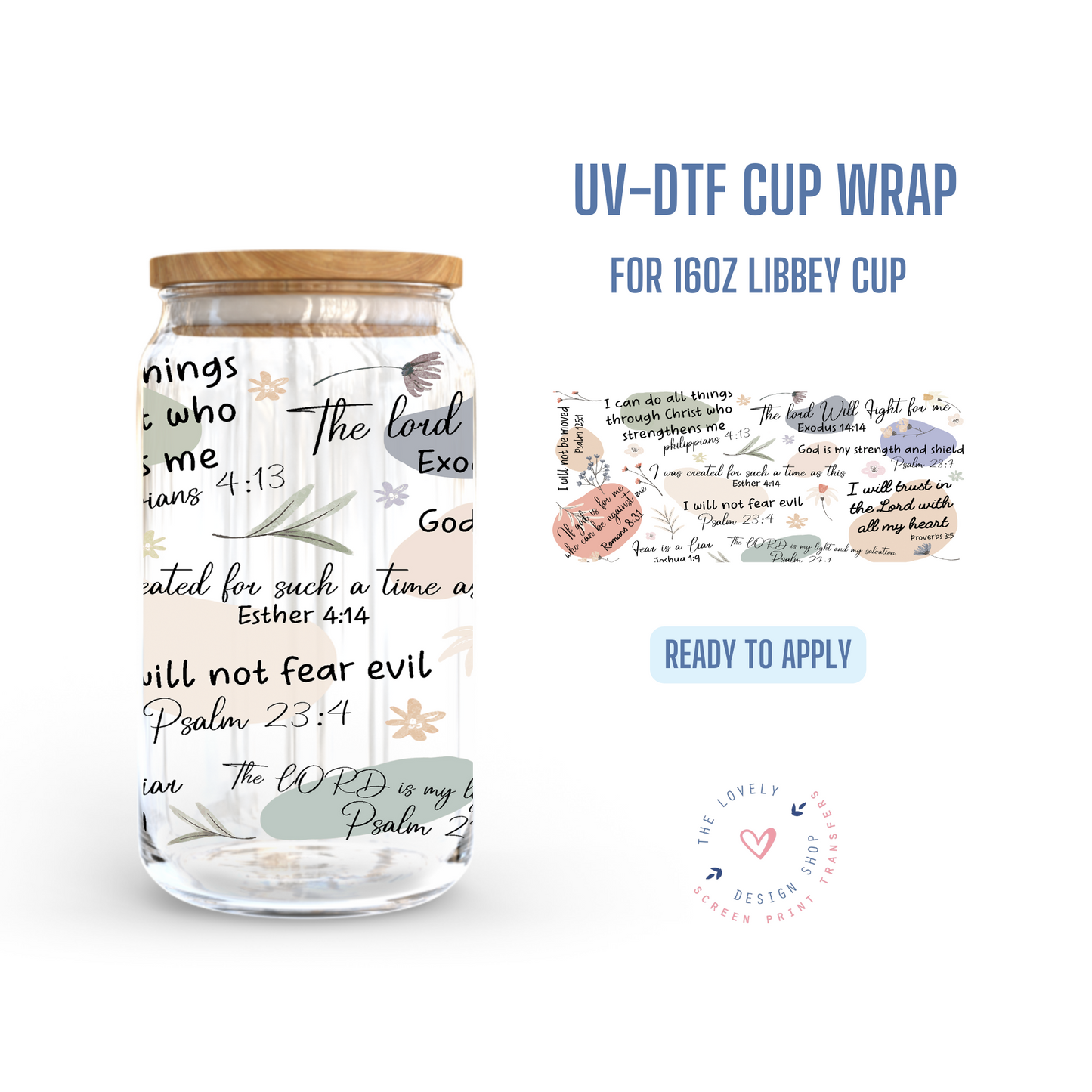 Bible Verses - UV DTF 16 oz Libbey Cup Wrap (Ready to Ship)