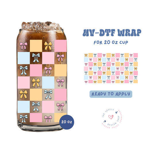Checkered Bows - UV DTF 20 oz Libbey Cup Wrap - May 2