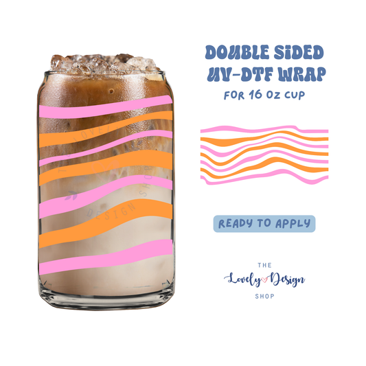 Orange And Pink Stripes - UV DTF 16 oz Libbey Cup Wrap - Aug 8