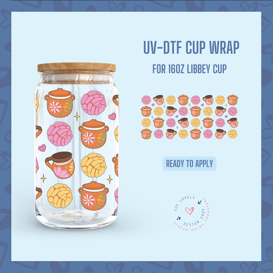Cafe + Conchas + Frijoles - UV DTF 16 oz Libbey Cup Wrap - Jul 22