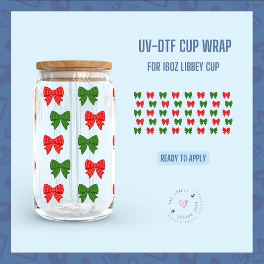 Christmas Bows - UV DTF 16 oz Libbey Cup Wrap - Sep 16
