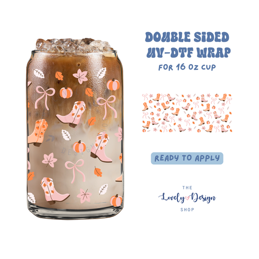 Autumn Cowgirl - UV DTF 16 oz Libbey Cup Wrap - Aug 8
