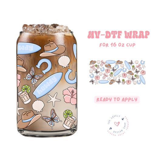 Howdy Coastal Cowgirl - UV DTF 16 oz Libbey Cup Wrap - Apr 23