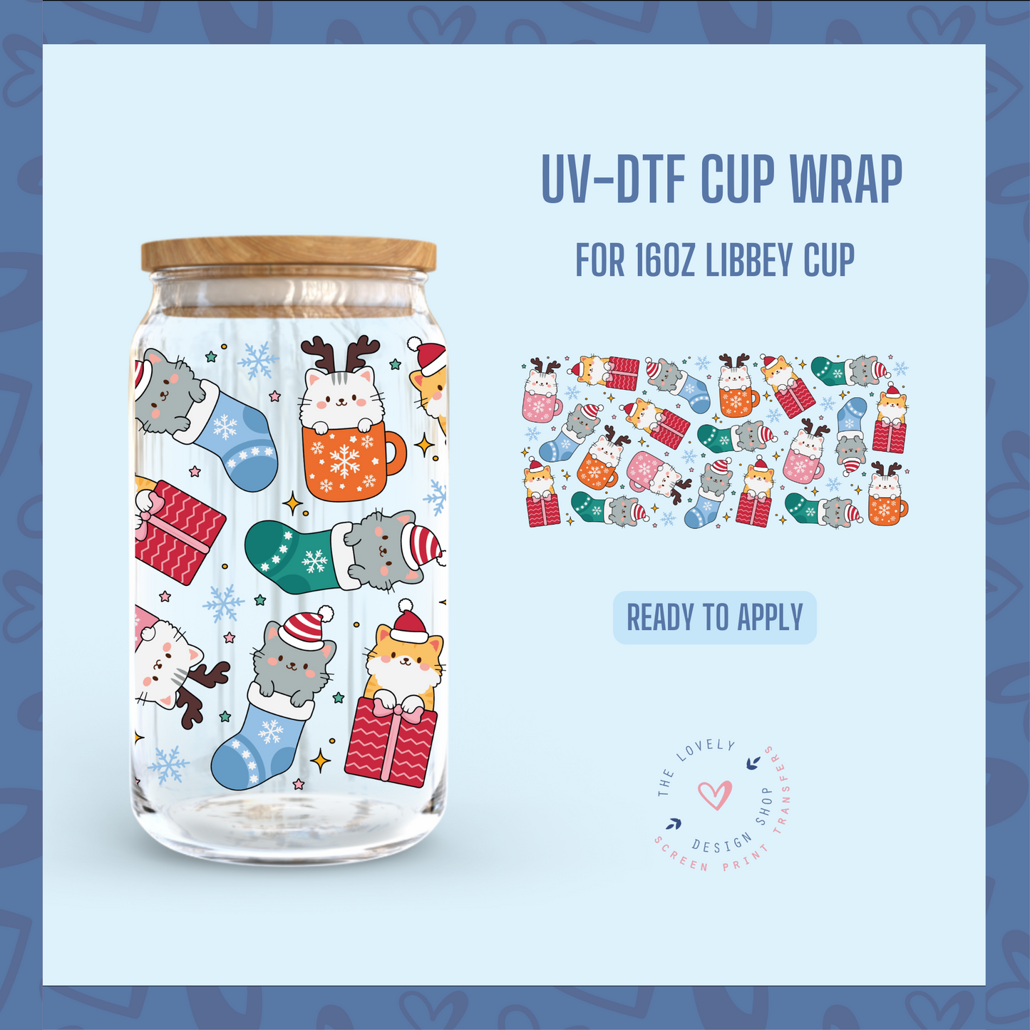 Christmas Cats - UV DTF 16 oz Libbey Cup Wrap - Oct 8